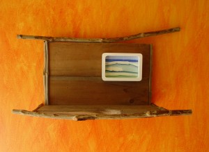 After the Tsunami- a wood shelf from salvaged wood plus painting of waves