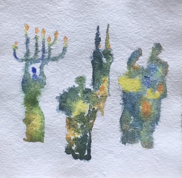 watercolor figures on white background