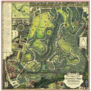 ILLUSTRATED MAP OF SCHENELEY PARK. SHORT HISTORY ON THE SIDE. COLOR IS GREEN WITH RED BORDER
